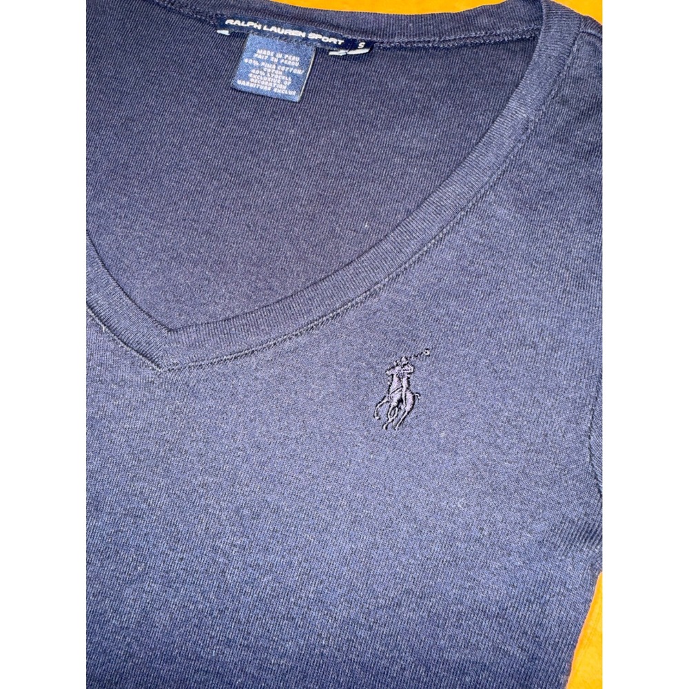 Ralph Lauren Sport Navy Blue Pima Cotton Lyocell V-Neck Long Sleeve Top Small - Picture 3 of 6